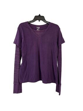 Danskin Now Active Tee Womens XL Purple Long Sleeve V Neck Used Organic Cotton
